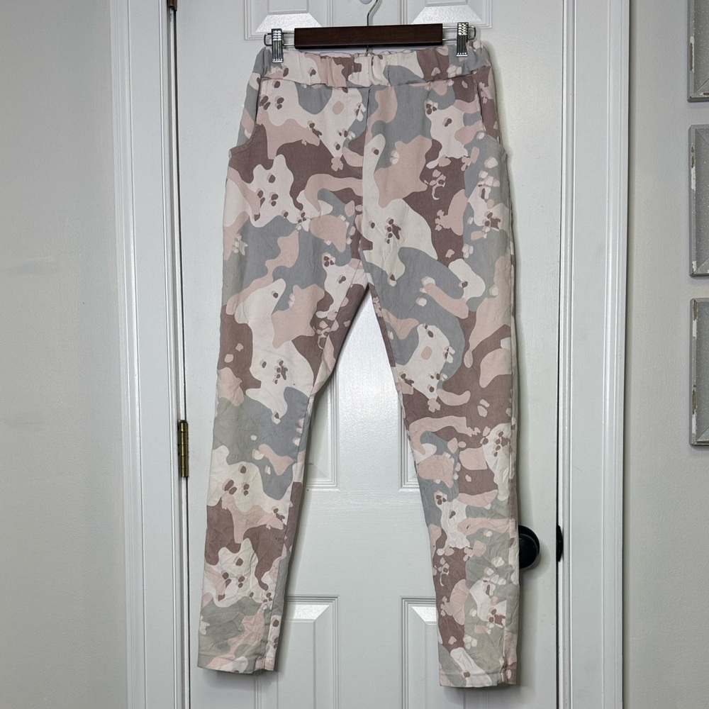 🇮🇹 Gigi Moda Made in Italy Neutral Camo Jogger Pants Stretch Cotton Blend